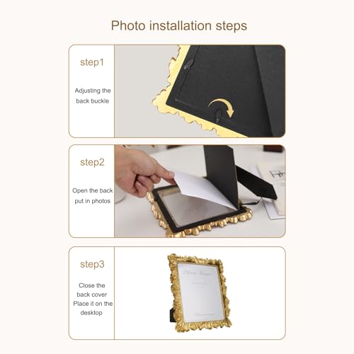 Image of 8x10 Vintage Picture Frames, Gold Picture Frame for Table Top Display and Wall Hanging Home Decor