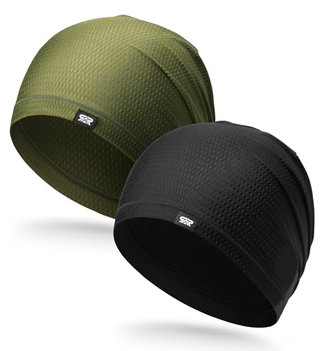 THINDUST 2Pcs Summer Mesh Breathable Skull Beanie - Soft Stretchy Slouchy Beanie Hat Men Women for Running Cycling Gym