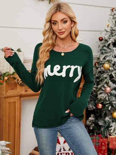 Women Merry Christmas Sweater Long Sleeve Xmas Knitted Top Funny Holiday Graphic Pullover Tops 2024 Trendy4