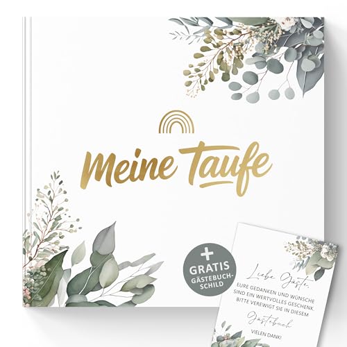Meine Taufe Gästebuch zum Selbstgestalten - Erinnerungsbuch für Mädchen & Junge - Taufgeschenk & Taufalbum 72 Seiten ohne Fragen für Glückwünsche und Fotos (Meine Taufe/Eukalyptus 21x21cm)