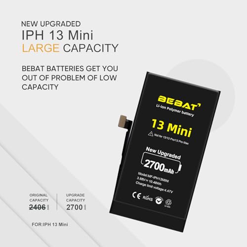 Image of Replacement for iPhone 13 MINI Battery,2700mAh High Capacity Li-ion Polymer Replacement Battery for Model A2628 A2481 A2626 A2629 with Professional Repair Tool Kits