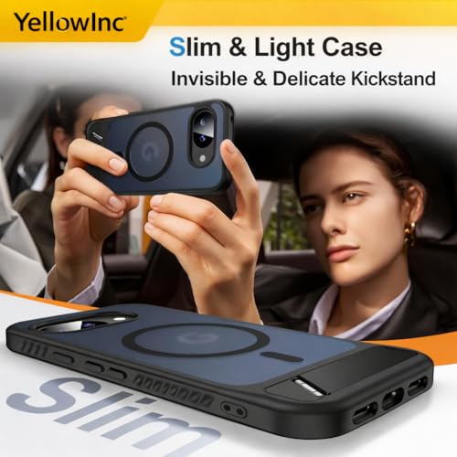 Image of Translucent Matte Case for Google Pixel 10A, 2600 Gauss Magnetic Ring, 3-Way Stand, Military Grade Shockproof Cover (Frosted Black MagSafe Stand, Google Pixel 10a)