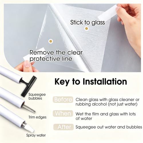 Image of SUNBABY Window Privacy Film, Frosted Glass Non-Adhesive, 17.5 inchx78.7 inch | Static Cling Removable, Stops Dog Barking, Renter-Friendly, UV Blocking Anti-glare, with 3 Tools for Bathroom Home Windows