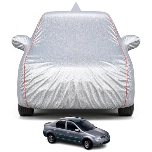 Image of Premium Car Cover for Mahindra Verito 2010-2019 Models | Waterproof, UV & Dust Protection | Mirror & Antenna Pocket | Triple Stitched, Soft Inner Lining, Belt & Buckle (Metalic Silver)