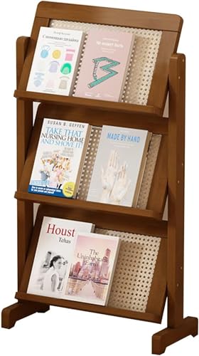 EZweekendマガジンラック雑誌ラックパンフレットスタンド竹製立て式雑誌スタンドA4シルバーラックカタログスタンドスリム3段式学校/事務所/図書館/展示会/待合室おしゃれ (【藤編款】,53*22.5*91.5cm)