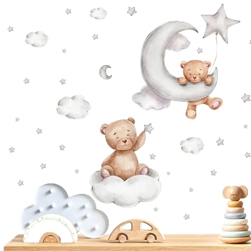 HESUSUSI Wandsticker Babyzimmer, 2 Stück Teddybär Wandtattoo...