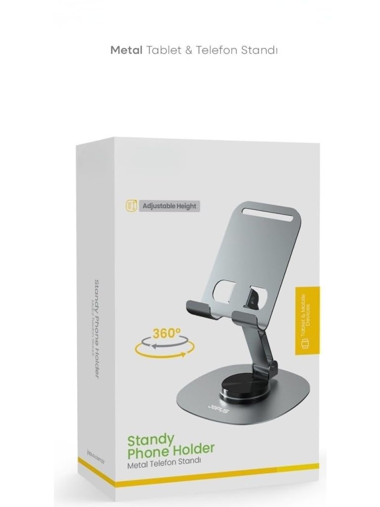 PDAteknoloji Metal 360 Dönebilen Ayarlanabilir Telefon Masa Üstü Standı Standart M-360 Üst Kısım Aşağı Yukarı ve Alt Kısım Sağa Sola 360 Derece Dönerli (Uzay Grisi)
