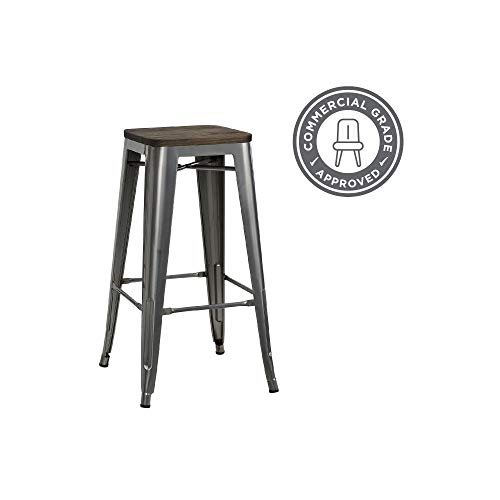 Dhp Fusion Metal Backless 30" Bar Stool With Wood Seat, Distressed Metal Finish For Industrial Appeal, Set Of Two, Antique Gun Metal #TOP5