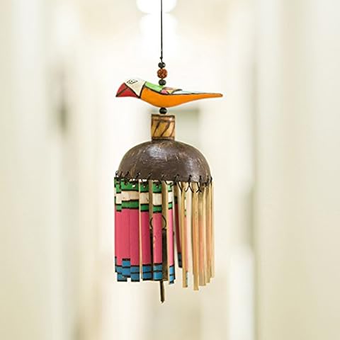 ExclusiveLane Multicoloured Wooden Handmade & Hand-Painted Bird Wind Chime With Kutchh Bell-Home Décor /Tapestries /wall-pediments/Decorative Hanging Cover