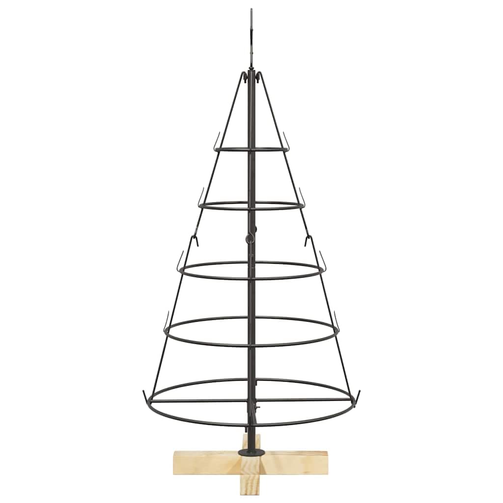 Albero di Natale a forma di cono, nero, 90 cm, in acciaio, con supporto in legno di pino, stabile, per soggiorno e esterni protetti, decorazione natalizia moderna, salvaspazio e realistico