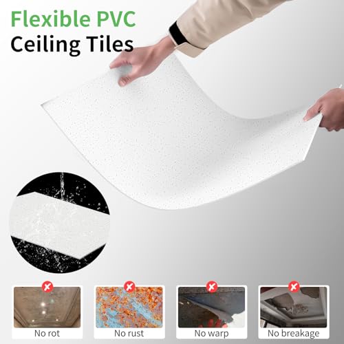 Image of Art3d 24 inchx48 inch Stucco Printed Drop Ceiling Tiles, 2x4ft Decorative PVC Ceiling Tiles for Home, Office, Restaurant and Gym, Covering 80 Sq.,ft, 10 Pack, White