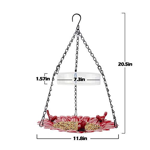 Bird Feeder Hanging Tray,Seed Tray Bird Bath Tray 2 Trays for Bird Feeders Attracting Pet Hummingbird Feeder for Outdoor Garden Backyard Decorative (Red) - Thumbnail 2