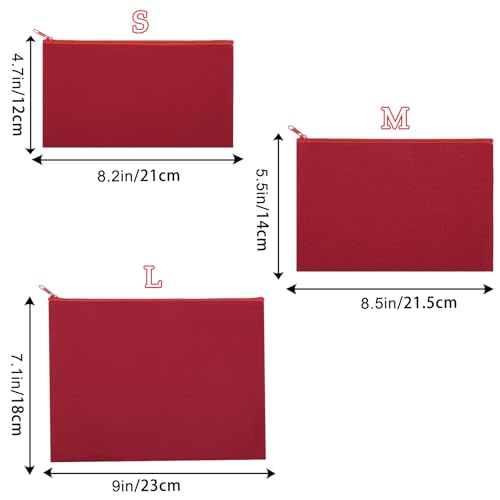 Image of 12 Pieces Cotton Canvas Makeup Bag, Multipurpose Cosmetic Bag with Zipper Travel Toiletry Pouch, Blank DIY Craft Bag (Red, L)