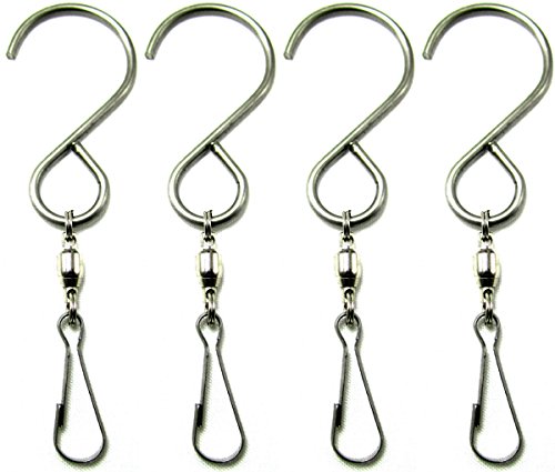WorldaWhirl Whirligig Wind Spinner SS Swivel Hook Display Twist Turn Twirl Swirl(4, Hook and Clip)
