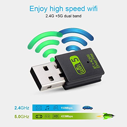 600Mbps USB WiFi Bluetooth 5.0 Adapter 2 in 1 Dongle, 2.4G & 5G USB