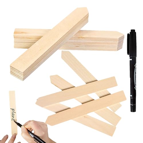Pflanzenschilder Stecker - 50 Stück Wasserdichte Holzschilder,Mit Stift Pflanzen Namensschildern,Für Den Einsatz Im Gewächshaus, Innenbereich, Zuhause, Pflanzenschule, Außenbereich Sowie Für Pflanzen