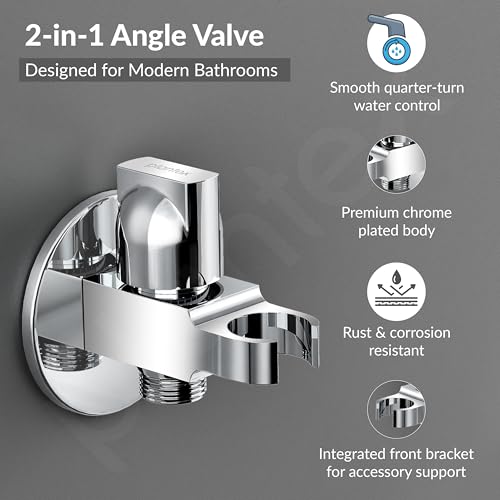 Image of Plantex 2 in 1 Angle Cock with Health faucet and Hand Shower Holder /Angle Valve for Bathroom /Hand shower Bracket /Angle Valve with Faucet Bracket /Bathroom Accessories - Pack of 1(AC22)