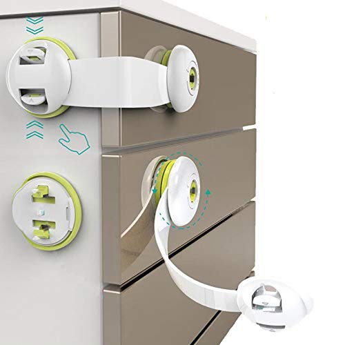 Cabinet Locks Child Safety, No Drill Child Proof Lock, Adhesive Baby Safety Latches Childproof Toddlers Proofing 12PCS for Drawer, Dresser, Fridge, Refrigerator, Freezer, Closet, Trash, Cupboard