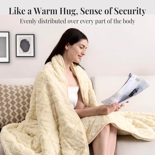 Image of Topblan Weighted Blanket for Adults, 48 inch x 72 inch 15lbs, Soft Sherpa Twin Size Heavy Blanket with 3D Jacquard Flannel Fleece Weighted Blankets for Couch and Bed