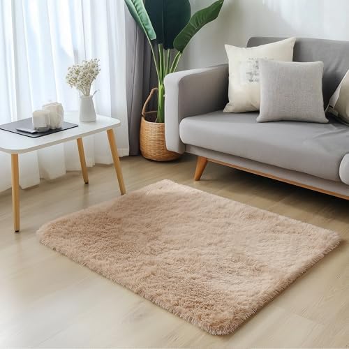 OLANLY Fluffy Area Rug for Living Room Bedroom, 2x3 Feet Soft Shaggy Non-Slip Carpet, Indoor Modern Plush Area Rugs for Kids Girls and Boys, Dorms, Nursery Rooms, Home Decor, Beige — view 2