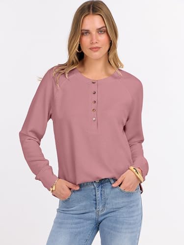 Image of ANRABESS Women's Waffle Knit Henley Top Long Sleeve Shirts