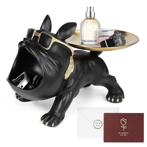 大きな口フレンチブルドック Sanquuqoo 皿を乗せる犬さん 置物 キー 収納トレイ 存在感 個性的 面白い犬オーナメント フィギュア デコレーション 卓上便利な収納 玄関に飾る 鍵置き 眼鏡/玄関のハンコ/印鑑/リモコン/化粧品/キャンディーなど小物収納 誕生日/結婚式/バレンタイン・デー/父の日 贈り物 小物入れ テーブル装飾 小物収納 おもしろ雑貨 卓上置物 （グリーティングカード付き）