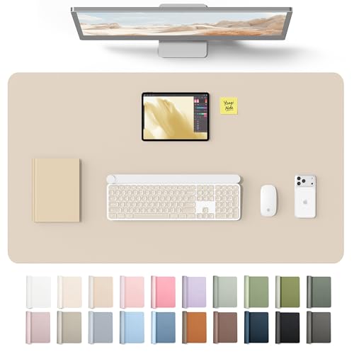 Image of YSAGi Leather Desk Protector, Office Mat, Large Mouse Mat, Non-Slip PU Leather Blotter, Laptop Desk Mat, Waterproof Writing Pad for Office and Home(Eeggshell, 40 inch x 24 inch)