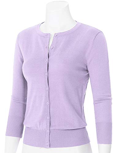 Image of Women's 3 /4 Sleeve Crew Neck Button Down Stretch Knit Cardigan Sweater (S-3XL)