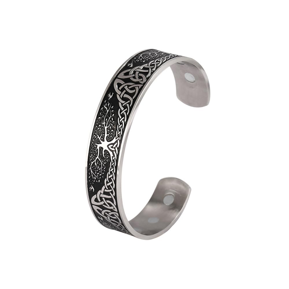 Tree of Life Stainless Steel Bracelet Yggdrasil World Bracelets Ancient Nordic Viking Celtic Knot Cuff Bangle for Men Women Vintage Symbol Jewelry Gifts Birthday Xmas