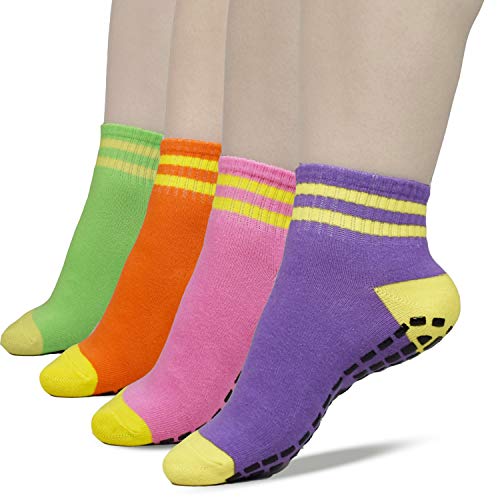 Non Slip Yoga Pilates Sticky Grips Socks 4 Pack Anti Skid Ballet Barre Gripper Bikram Workout Fitness Hospital Socks for Women