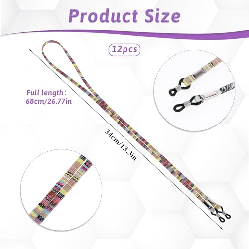 Image of Psyqtsuary Glasses Strap, 12 Pcs Colorful Glasses Holder Strap Nylon Safety Eyeglass Lanyard Vintage Boho Eye Glasses Holders Around Neck for Men and Women