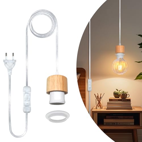 Lampada a sospensione con spina, 500 cm, cavo trasparente, portalampada E27 con cavo e interruttore, lampada a sospensione con spina, cavo lampada con attacco, presa per lampada a sospensione, luce