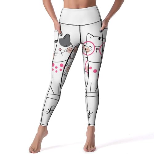 Legging chat de dessin animé pour femmes pantalon sport yoga taille haute S