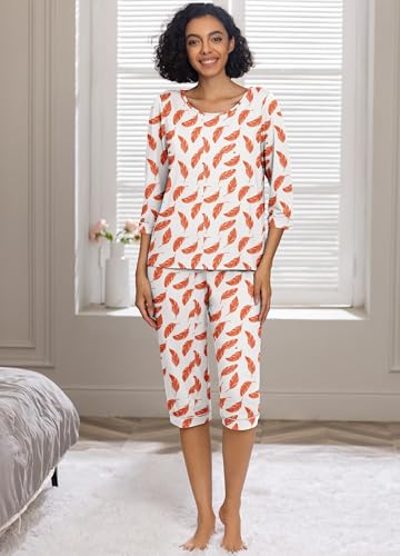 Image of PrinStory Womens Pajama Sets Capri Pjs Soft Lounge Sets XS-4XL