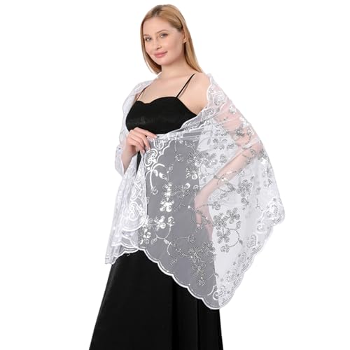 ZGMYC Sequin Floral Shawls and Wraps for Evening Dresses, Sheer Mesh Sparkly Wedding Bridal Scarf Party Formal Shawls3