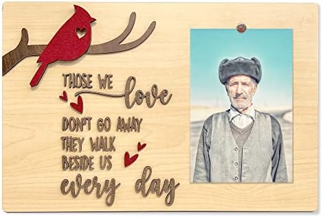 Memorial Picture Frame, They Walk Beside Us Every Day Sympathy Gifts for Loss of Loved One, Red Cardinal Picture Frame, Remembrance Picture Frame, In Loving Memory Wooden Picture Frames Fits 4x6 In Photo