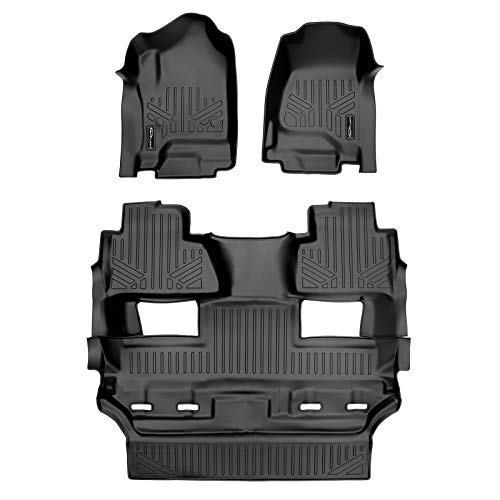 SMARTLINER Floor Mats 2 Row Liner Set Black for Crew Cab for 2015 Chevy Tahoe/GMC Yukon with 2nd Row Bucket Seats
