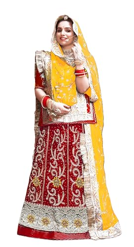Image of Fancy Heavy Embroidery Work Shimmer Silk Semi-stitched Rajputi Poshak For Women Rajasthani Lehenga Choli