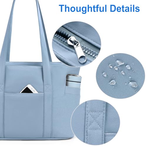 Image of CTWWFS Large Tote Bag for Women with Zipper, Nylon Lightweight Work Tote with 15.6 inch Laptop Sleeve, Nurse Bag for Work College