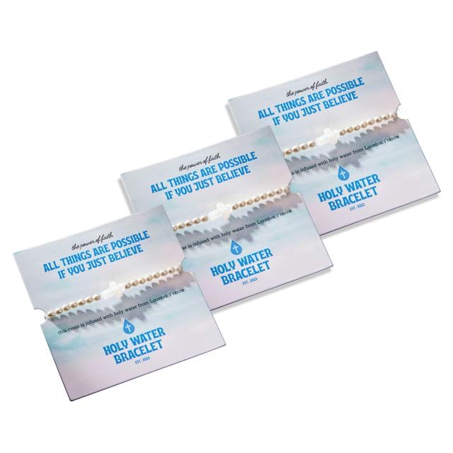 Holy Water Inspirational Stretch Bracelet For Women 3 Colors Options (Crystal Pearl 3 Pack)2
