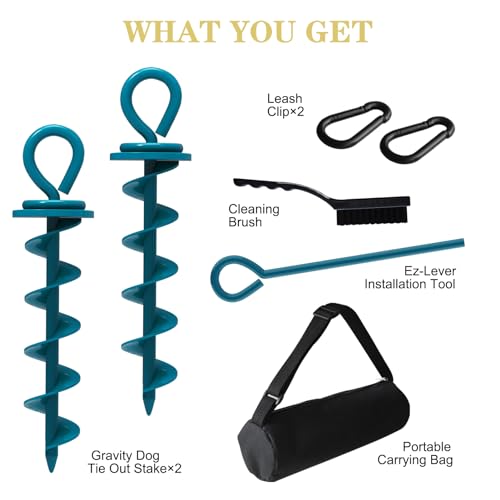 Image of Eurmax USA 2-Pack Heavy Duty Dog Tie Out Stake, No-Tangle In Ground Anchor Runner for Large Dogs up to 210 Lbs - Perfect for Yard, Beach and Camping (Medium,Navy Blue)