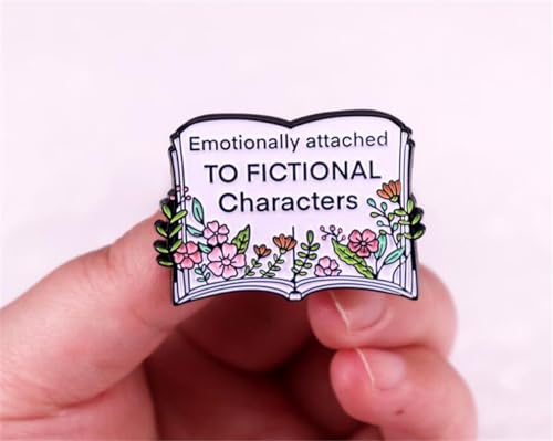 Image of zhanghaoran Emotionally Attached Enamel Character Brooch, Metal Badge Lapel Pin, Blooming Flower Enamel Book Brooch, Nerd Bookworm Gift Jewelry Accessory