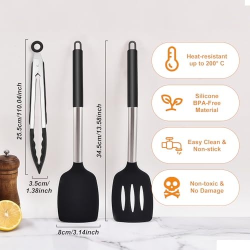 AMFUN 3PCS Silicone Spatula Set - Heat Resistant, BPA-Free, Large Black Turner for Baking, Frying & Flipping - Reusable Non-Stick Kitchen Utensils - Image 2