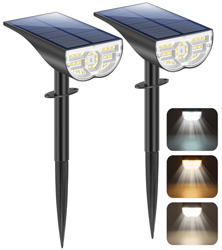 Solar Spot Lights Outdoor 5 Modes, 44LEDs Bright Landscape Spotlights Solar Powered 3 Colors Changing, IP67 Waterproof Auto On-Off Dusk Dawn Solar Outdoor Lighting for Yard Garden Outside Tree, 2-Pack