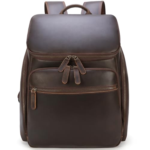 TIDING Herren Reiserucksack aus Leder 15.6 Zoll Laptop Rucksack Große Kapazität Reisen Tasche, Braun