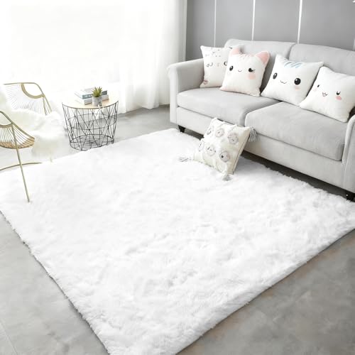 Yunlaishaocer Teppich Flauschig Weiß, Teppich Hochflor Flauschig 80x160 cm, Waschbarer Fluffy Rug, Anti Rutsch Carpet für Wohnzimmer, Schlafzimmer, Kinderzimmer