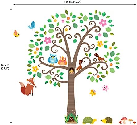 DECOWALL DA-1502N Large Scroll Tree and Animals Kids Wall Stickers Decals Peel and Stick Removable for Nursery Bedroom Living Room Art murals Decorations