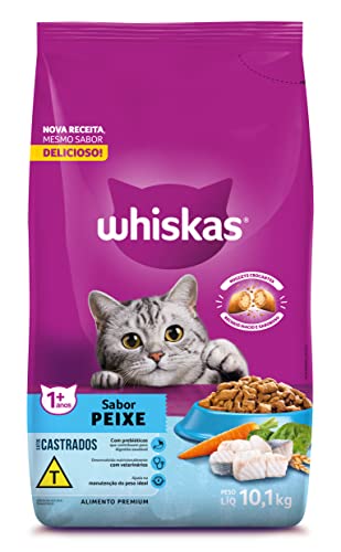 Ração Whiskas para gatos adultos castrados, Peixe, 10,1 kg