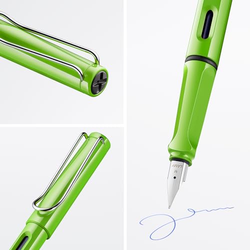 Image of LAMY safari green - Fountain Pen with ergonomic grip & polished steel nib in size EF - ideal for any Writing & Calligraphy - including LAMY T 10 blue cartridge - Right-Handed