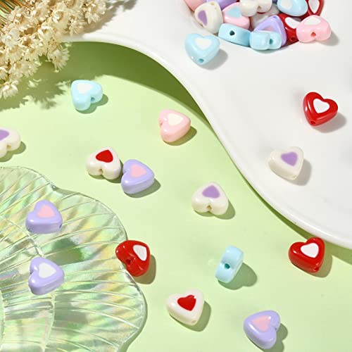 Stiesy 100Pcs Random Color Heart Shape Beads Enamel Heart in Heart Beads Acrylic Candy Color Spacer Beads for DIY Bracelet Necklace Jewelry Making - Image 3